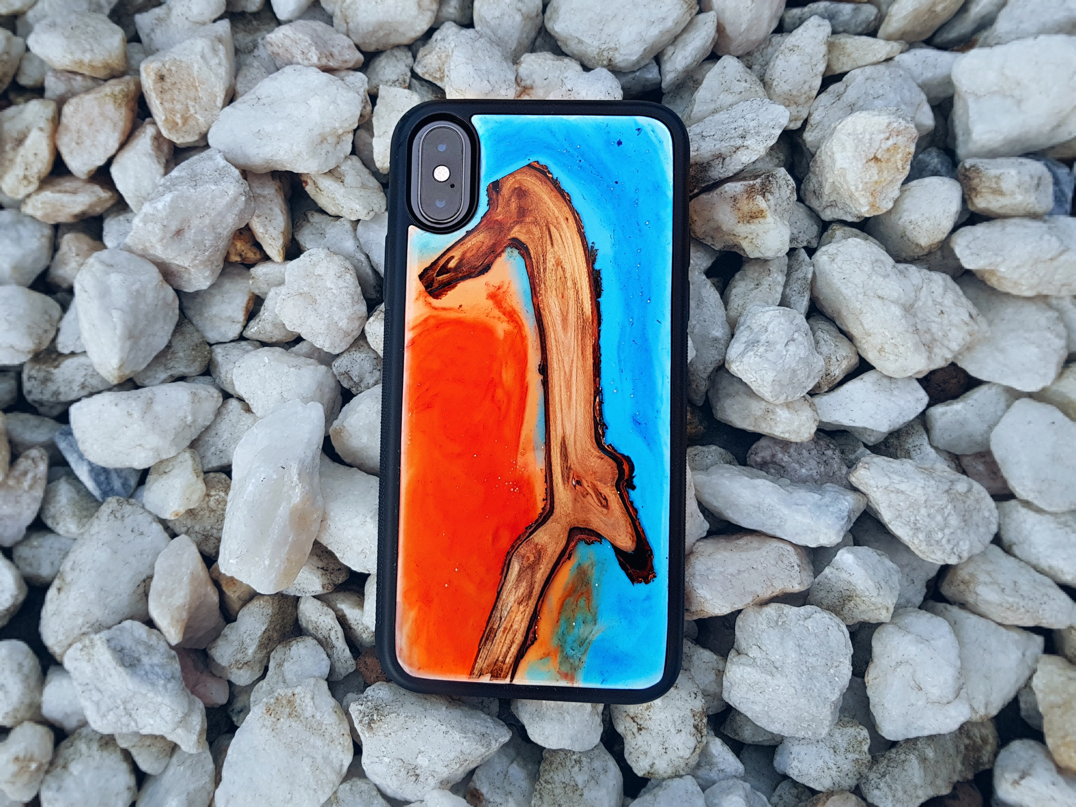 

Чехол на айфон Xs Max ручної роботи WoodWork Orange-Blue
