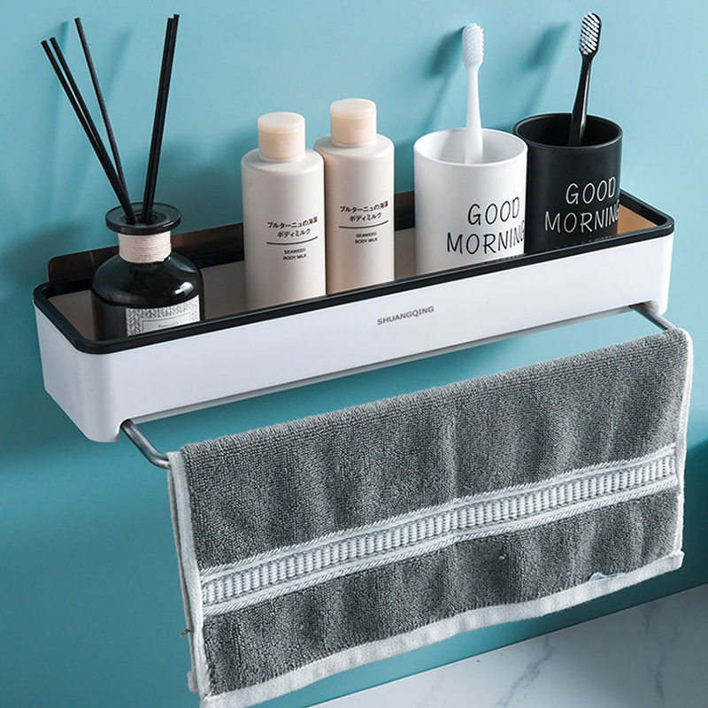 

Прямая пластиковая полка с вешалкой Shuangqing SQ-5255 (Towel rail) Бело-черная