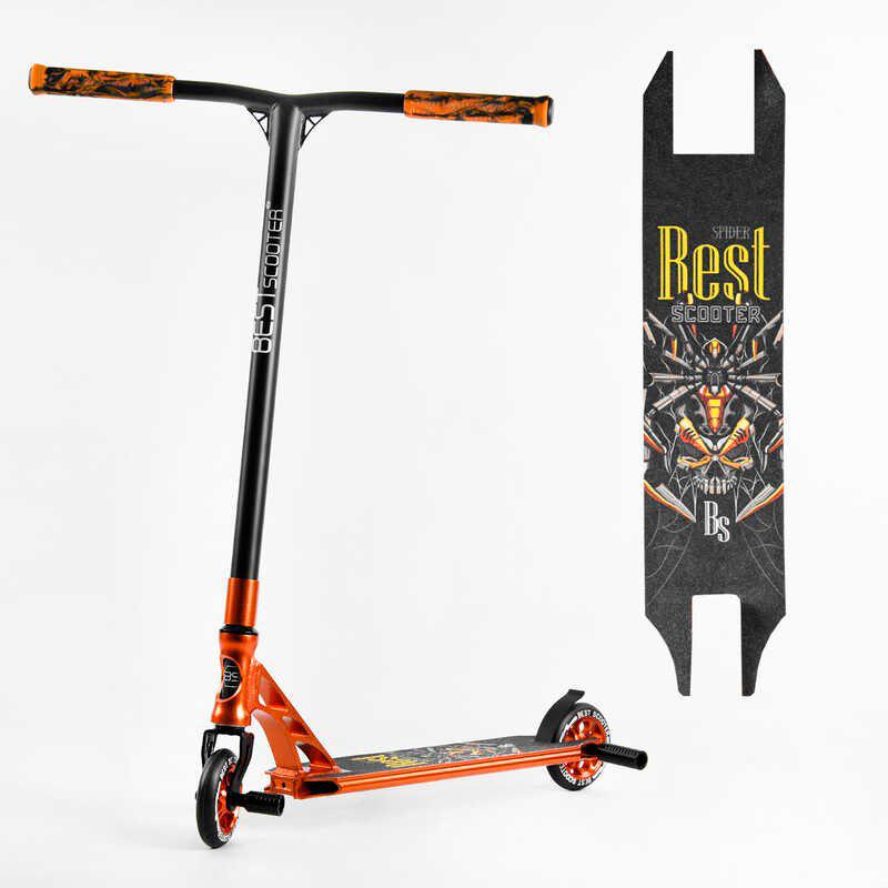

Самокат трюковый Best Scooter Spider 53880 HIC-система, пеги, алюминиевый диск и дека, колёса PU 110мм Черно-оранжевый