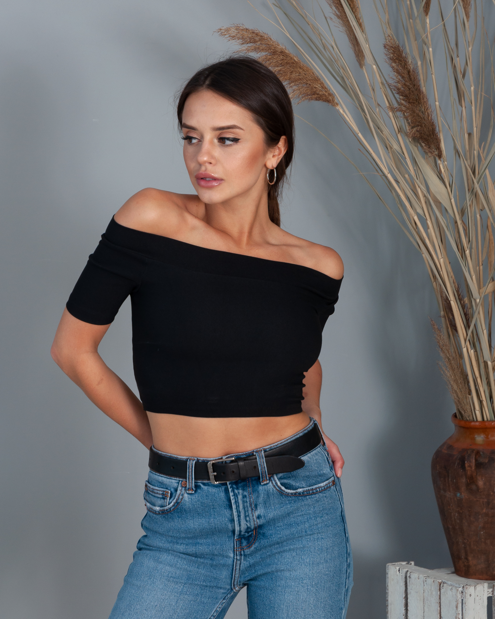 

Кроп-топ с открытыми плечами стрейч Just Style Черный, Кроп-топ с открытыми плечами стрейч Just Style Черный 40