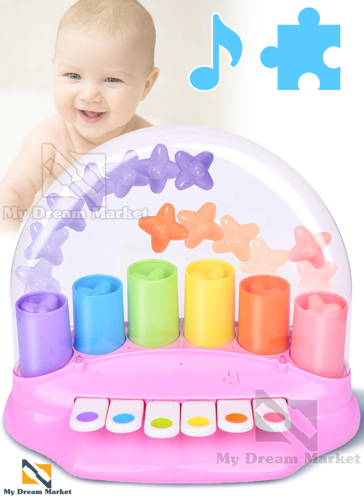 

Детское пианино игрушечное Toys Розовое на 6 клавиш для детей - орган для малышей развивающие музыкальние игрушки