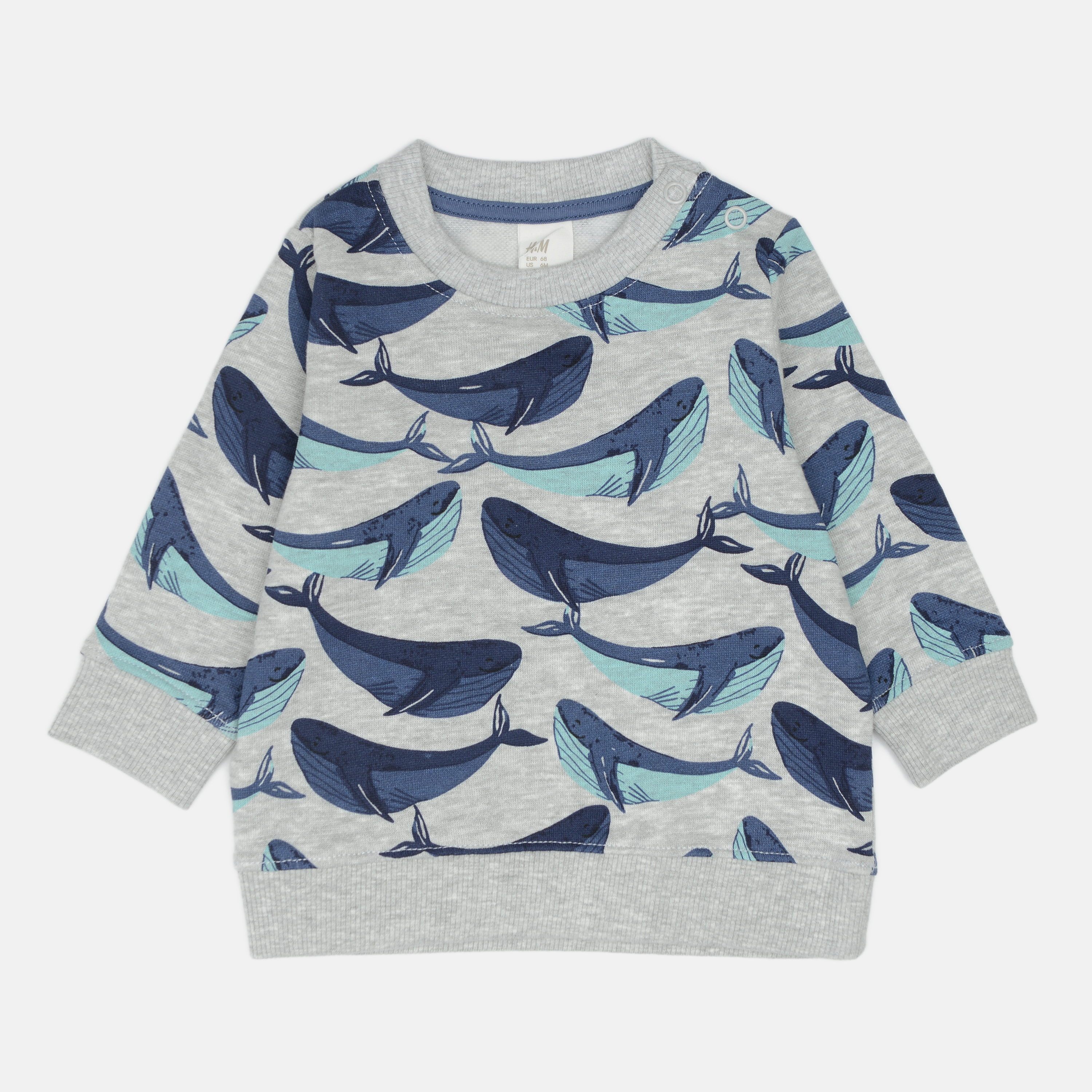 

Свитшот H&M 68см серый киты 27914506
