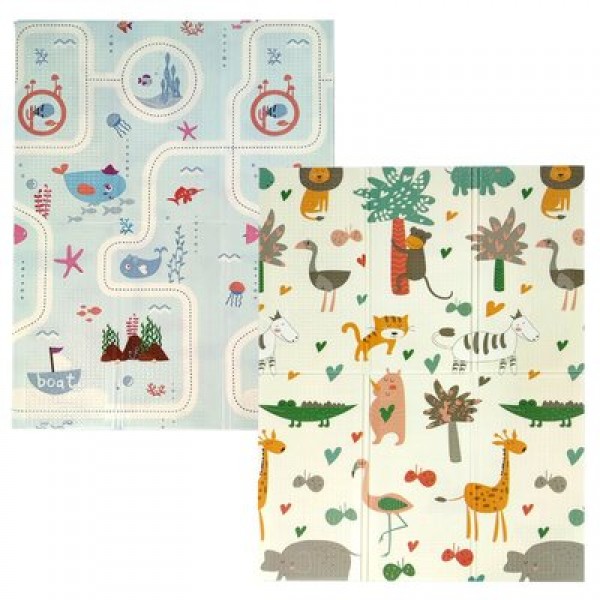 

Развивающий детский игровой двусторонний складной термо- коврик (мат) Active Baby трансформер напольный, сертифицированный, гипоаллергенный XPE для малышей и детей 2000x1500x6мм «Африка + Океан» + сумка