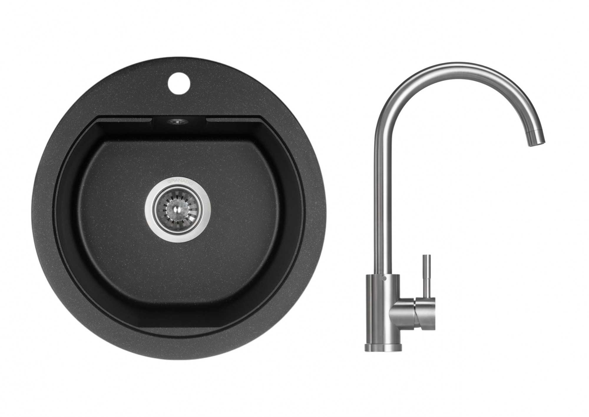 

Комплект GRANADO Lugo Black shine/Змішувач Elche Inox з сифоном