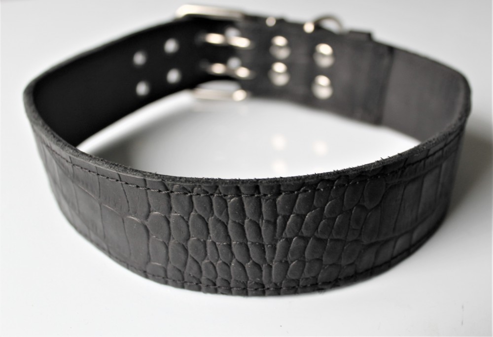 

Ошейник из натуральной кожи "Lockdog" рептилия ширина 40 мм черный размер XL