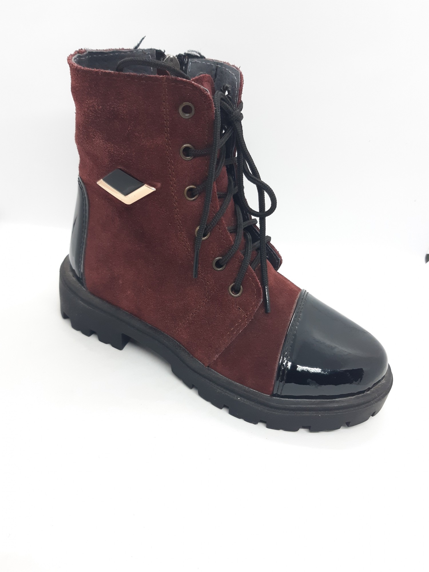 

Замшевые демисезонные ботинки на девочку Santegros бордовые утепленные BD-0078 33 р 21 см