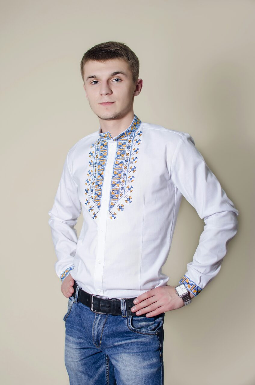 

Вишиванка чоловіча Olana 2432 білий з синім офісна, Вишиванка чоловіча Olana 2432 білий з синім офісна 39