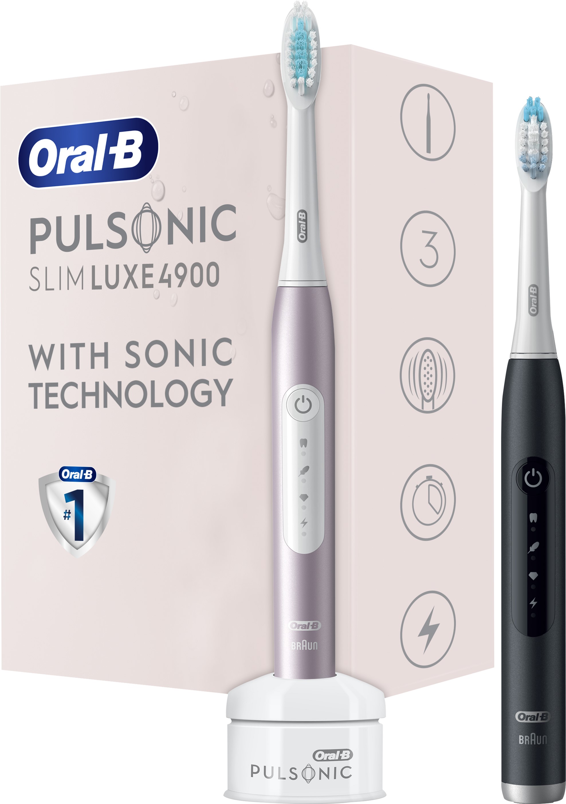

Набор электрических зубных щеток ORAL-B BRAUN Pulsonic Slim Luxe 4900 Черная и розовая