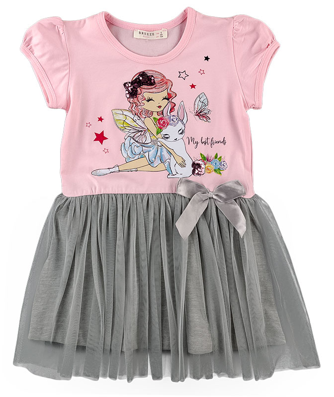 

Платье нарядное для девочки с коротким рукавом BREEZE 14105 116 см розовый/серый меланж (131105)