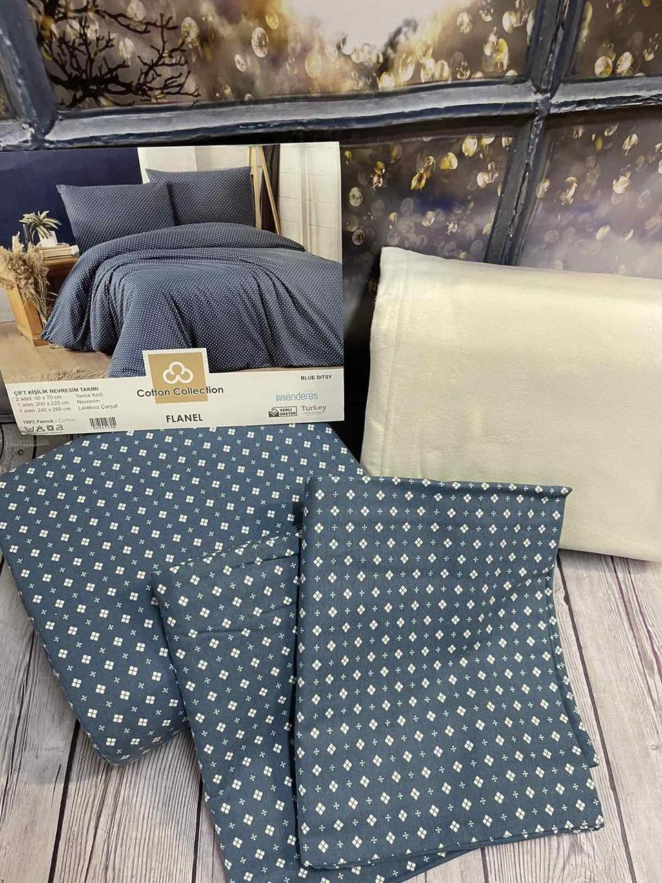 

Набор постельного белья Cotton Collection из фланели Евро размер с рисунком Blue
