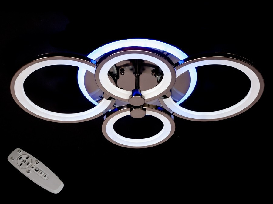

Потолочная люстра с диммером и LED подсветкой, цвет чёрный хром, 100W