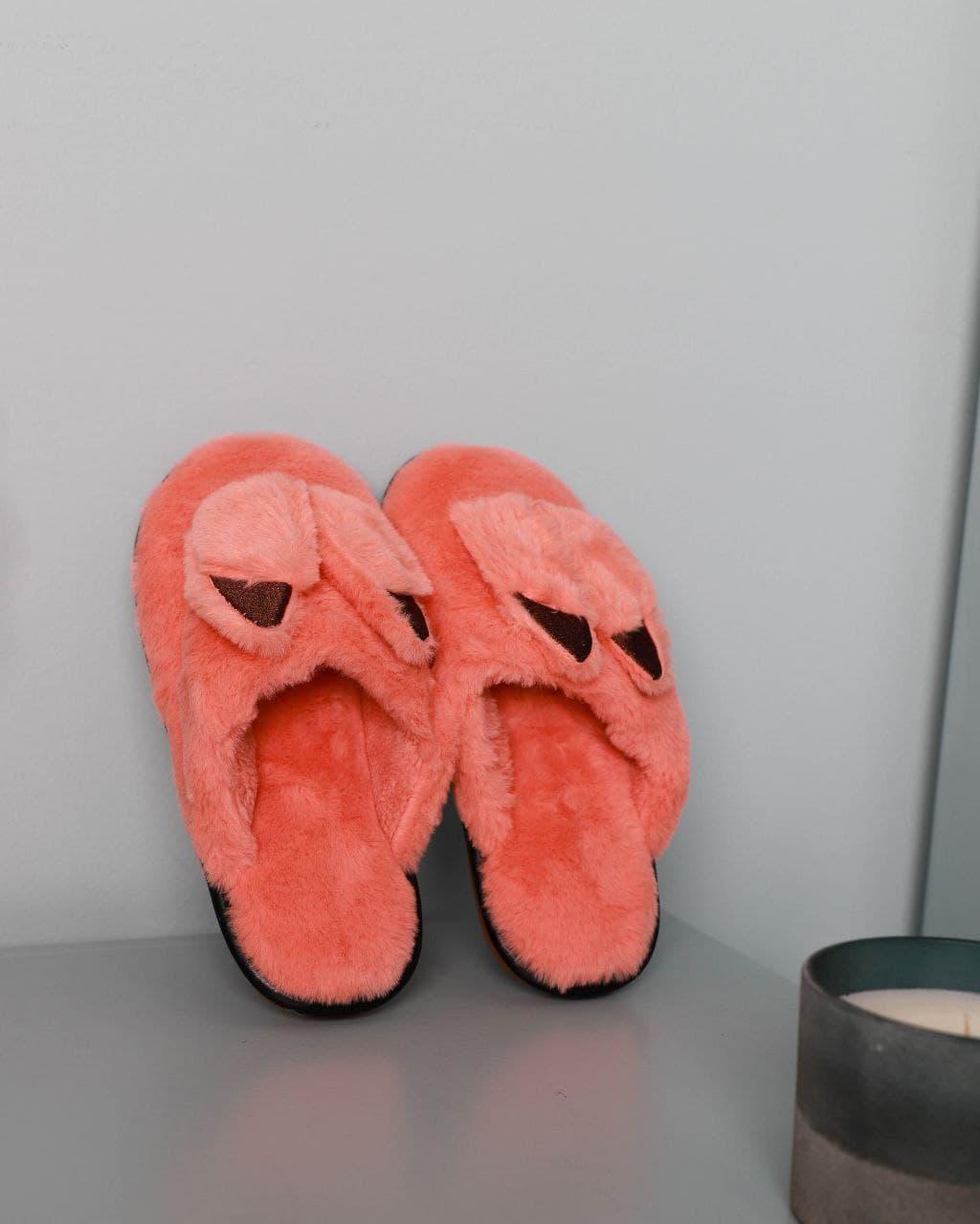 

Женские зимние тапочки комнатные теплые мягкие плюшевые для ношения дома с заячьими ушками цвет оранжевый