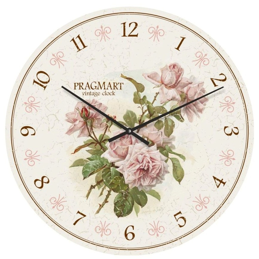 

Часы настенные "Чайные розы" бесшумные Pragmart-298-300 [Стекло, механизм Hermle] Бежевый 45х45 см