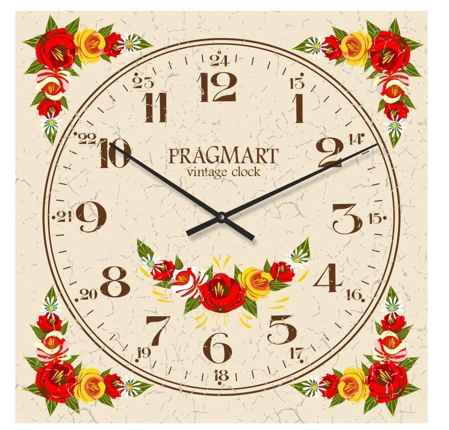 

Часы настенные "Розы" бесшумные Pragmart-427-300 [Стекло, механизм Hermle] Бежевый 50х50 см
