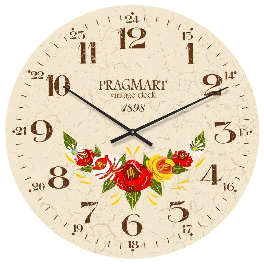 

Часы настенные кантри бесшумные Pragmart-602-300 [Стекло, механизм Hermle] Бежевый 50х50 см
