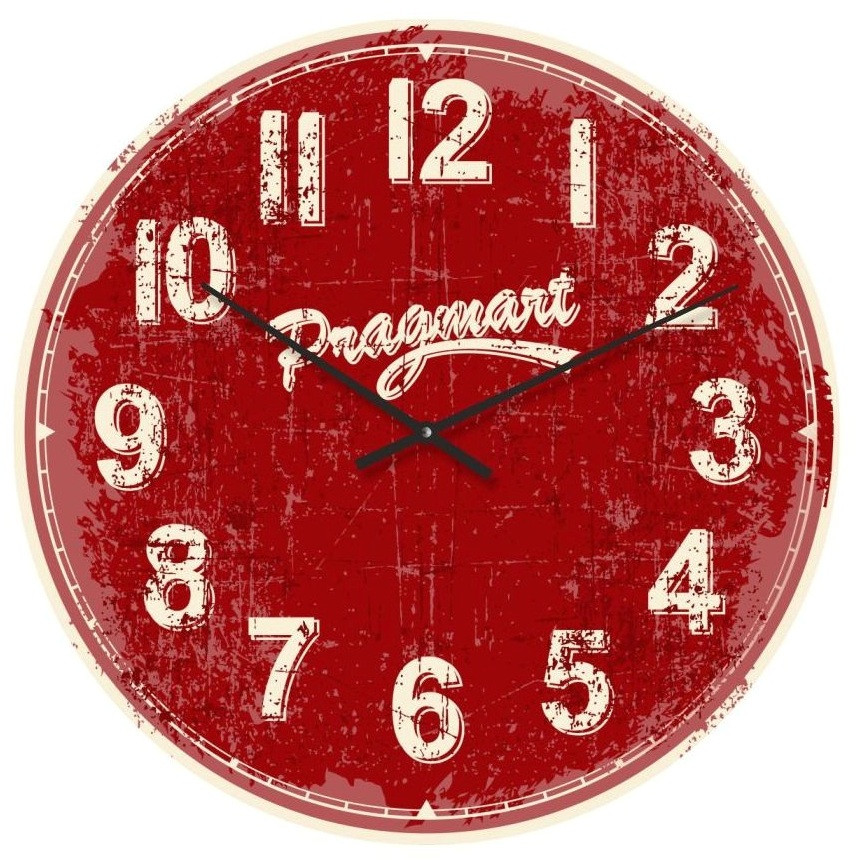 

Часы настенные винтажные бесшумные Pragmart-606-300 [Стекло, механизм Hermle] Красный 50х50 см