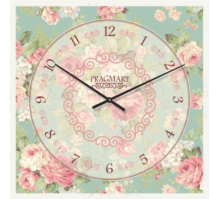 

Часы настенные "Розы" бесшумные Pragmart-422-300 [Стекло, механизм Hermle] Голубой 50х50 см