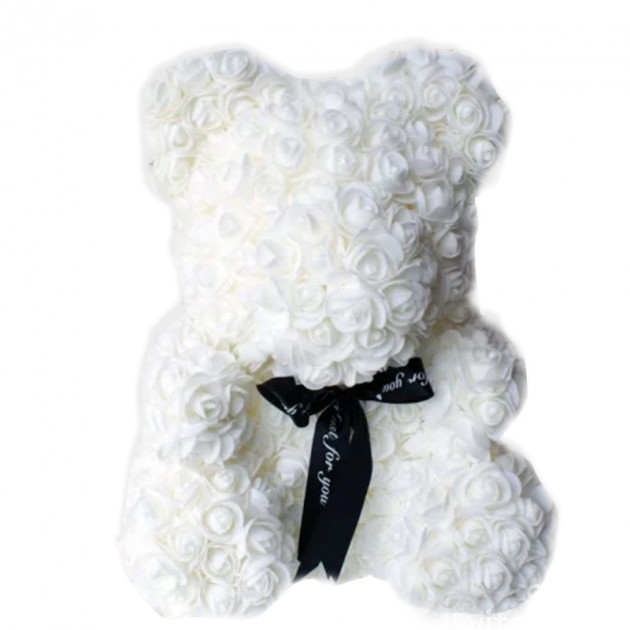

Мишка из розовых 3D роз 25 см white
