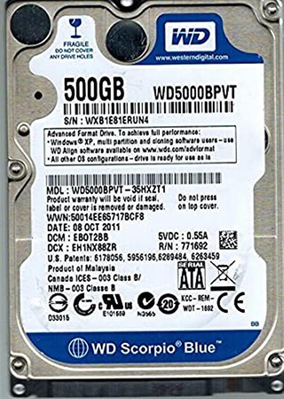 

Накопитель HDD 2.5" SATA 500GB WD Scorpio Blue 5400rpm 8MB (WD5000BPVT)