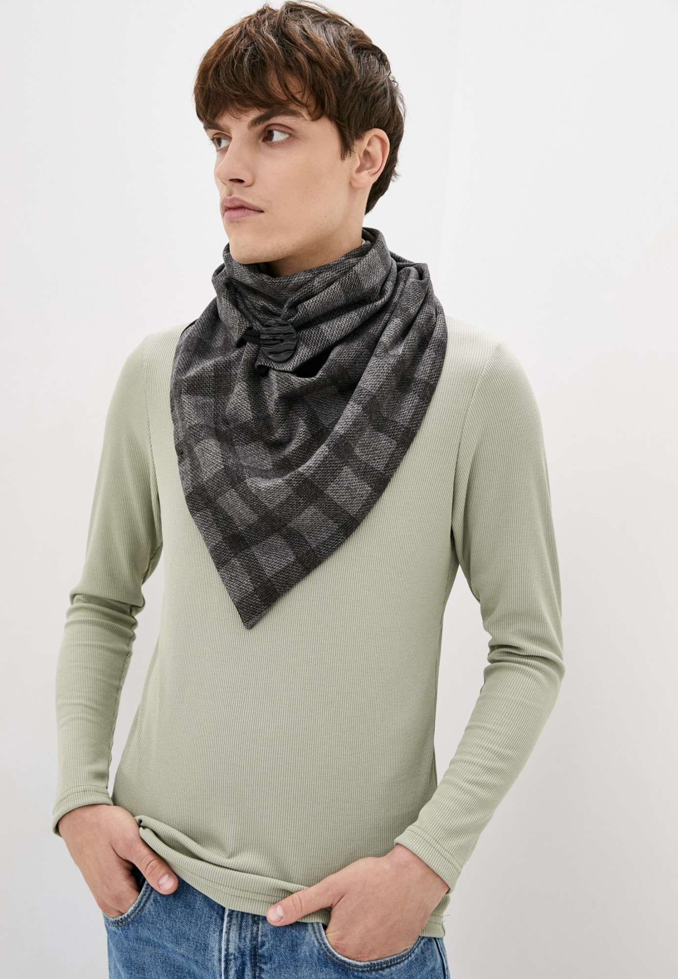 

Шарф "Эдинбург" большой MyScarf теплый серая-темно-серая клетка, застежка-пуговица