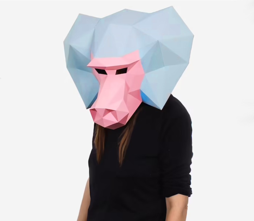 

3Д фигура Маска бабуина голубой и розовый Набор оригами Papercraft