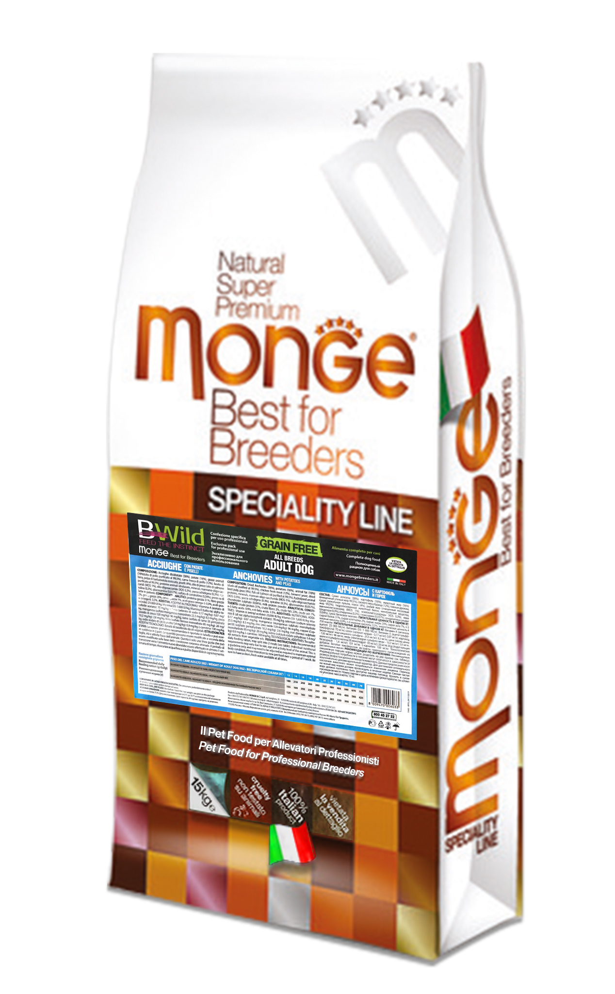 

Беззерновой корм для собак BWILD Monge Grain Free анчоус 15кг (70006033)