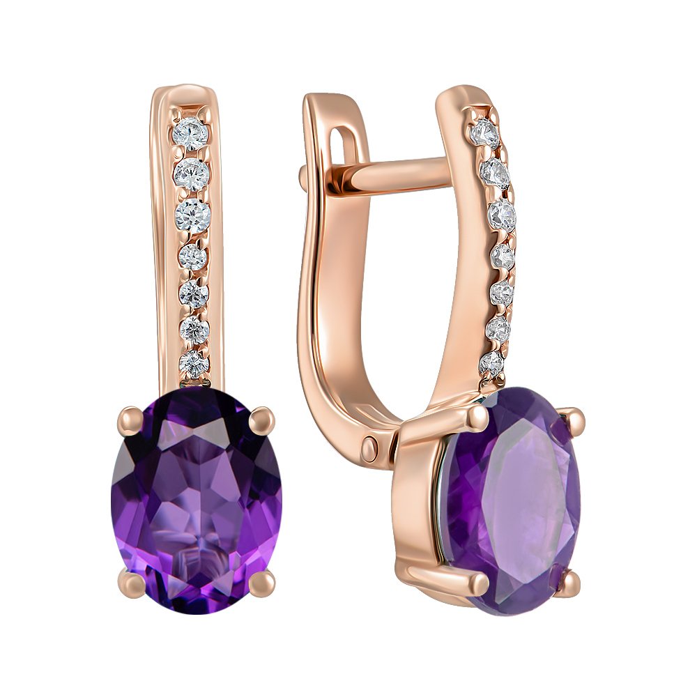 

Серьги из красного золота с аметистом и фианитами 000150464