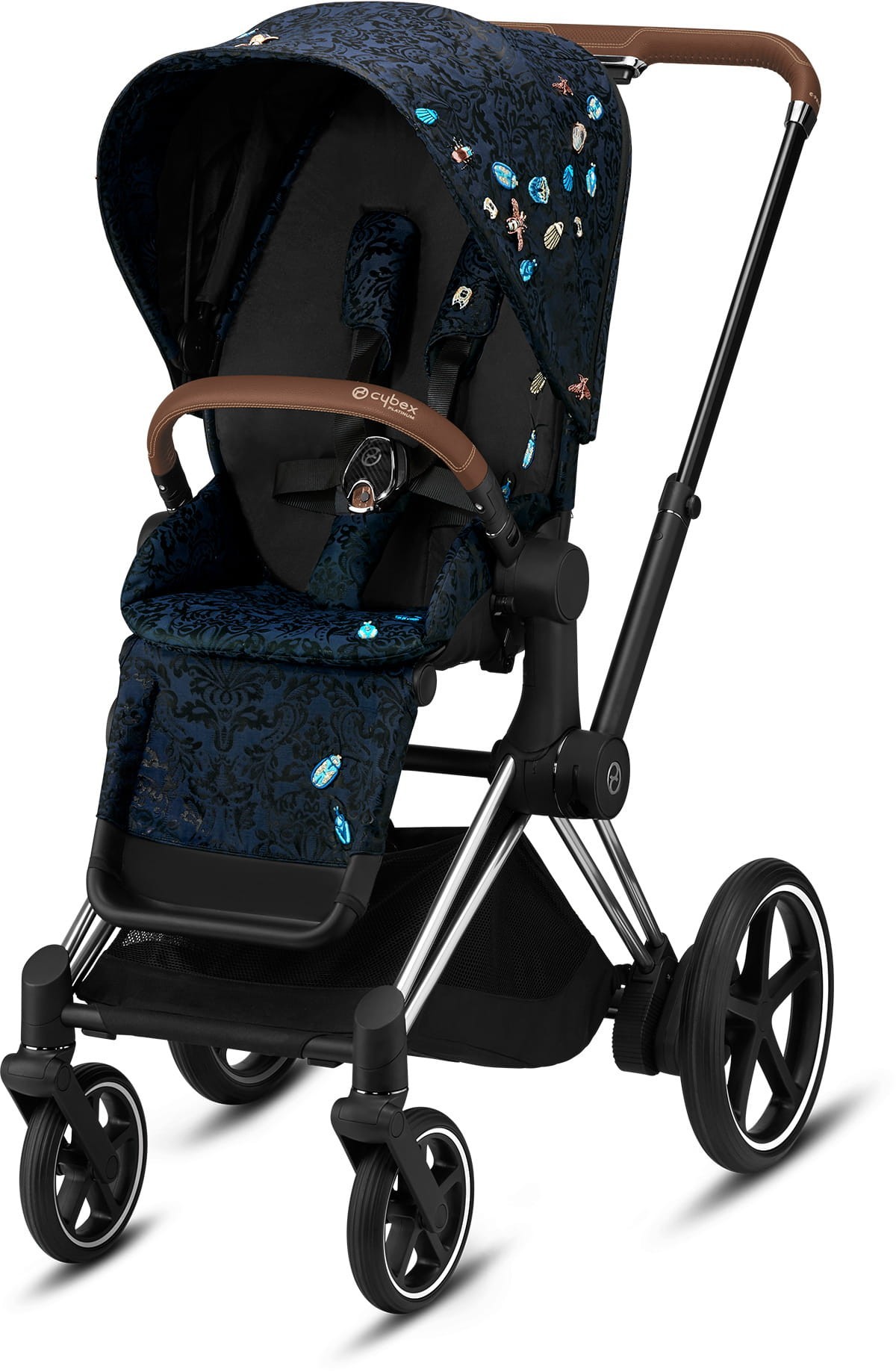 

Прогулочная коляска Cybex Priam Fashion Edition Jewels of Nature dark blue шасси Chrome Brown