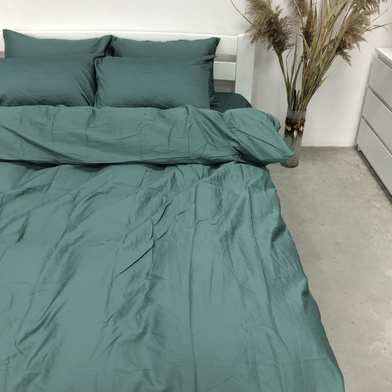 

Постельное белье семейное Woodbury's сатин премиум Deep Green 145x210 тёмно-зелёний