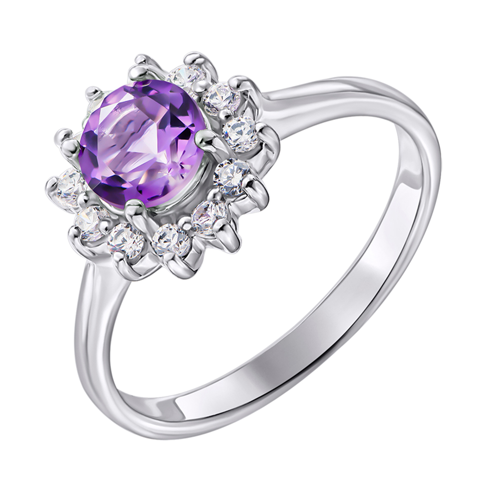 

Серебряное кольцо с аметистом и цирконием 000137289 19 размера