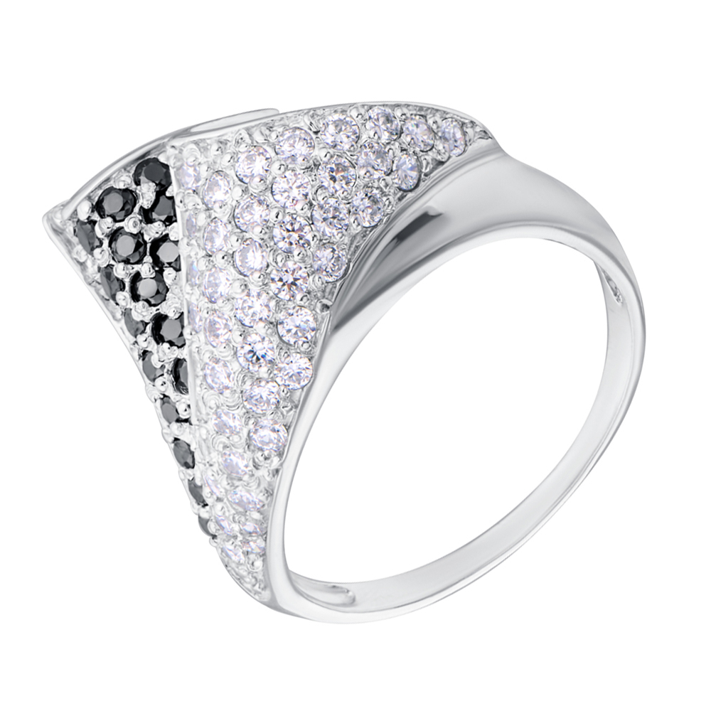 

Серебряное кольцо с белыми и черными фианитами 000132873 17.5 размера
