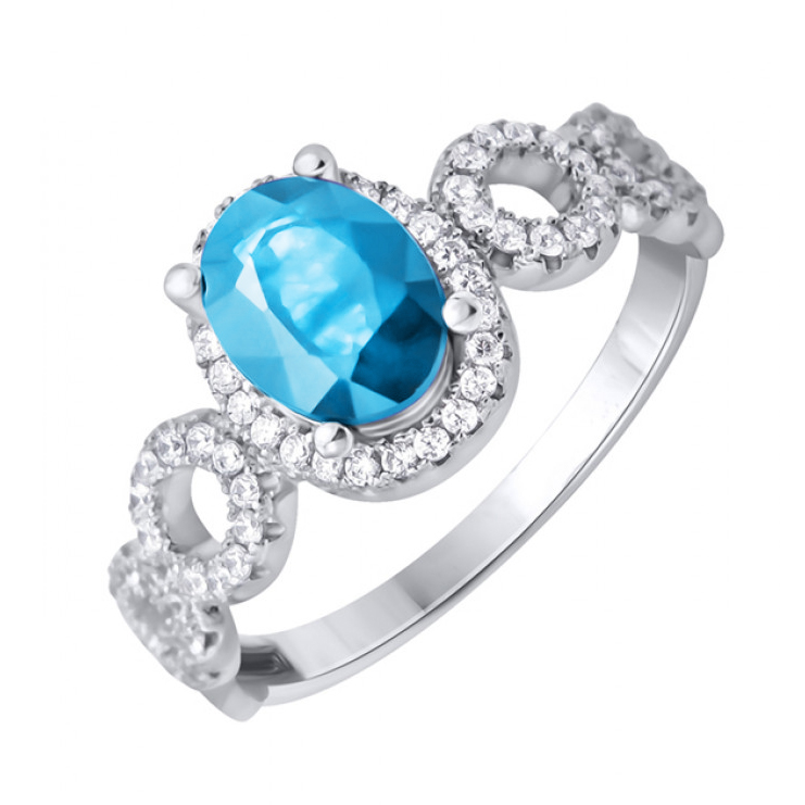 

Серебряное кольцо с голубым топазом и фианитами 000133466 16.5 размера