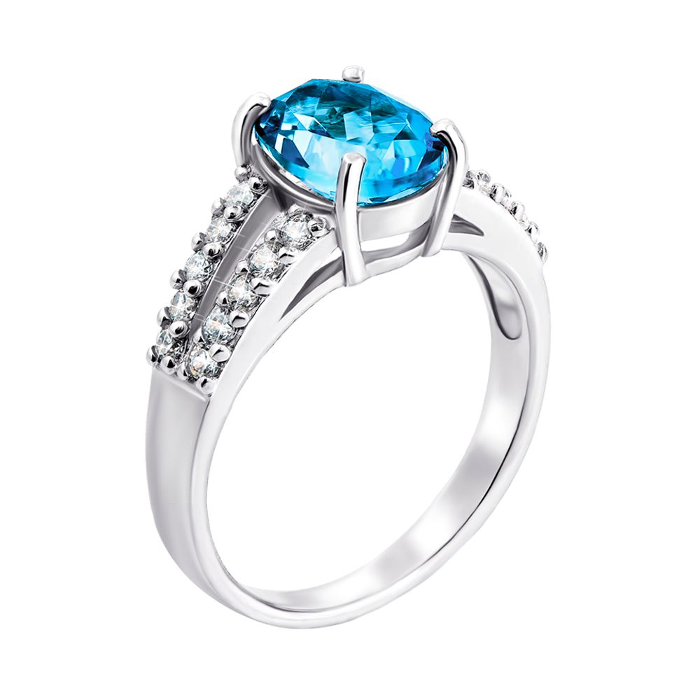 

Серебряное кольцо с голубым топазом и фианитами 000135845 17 размера