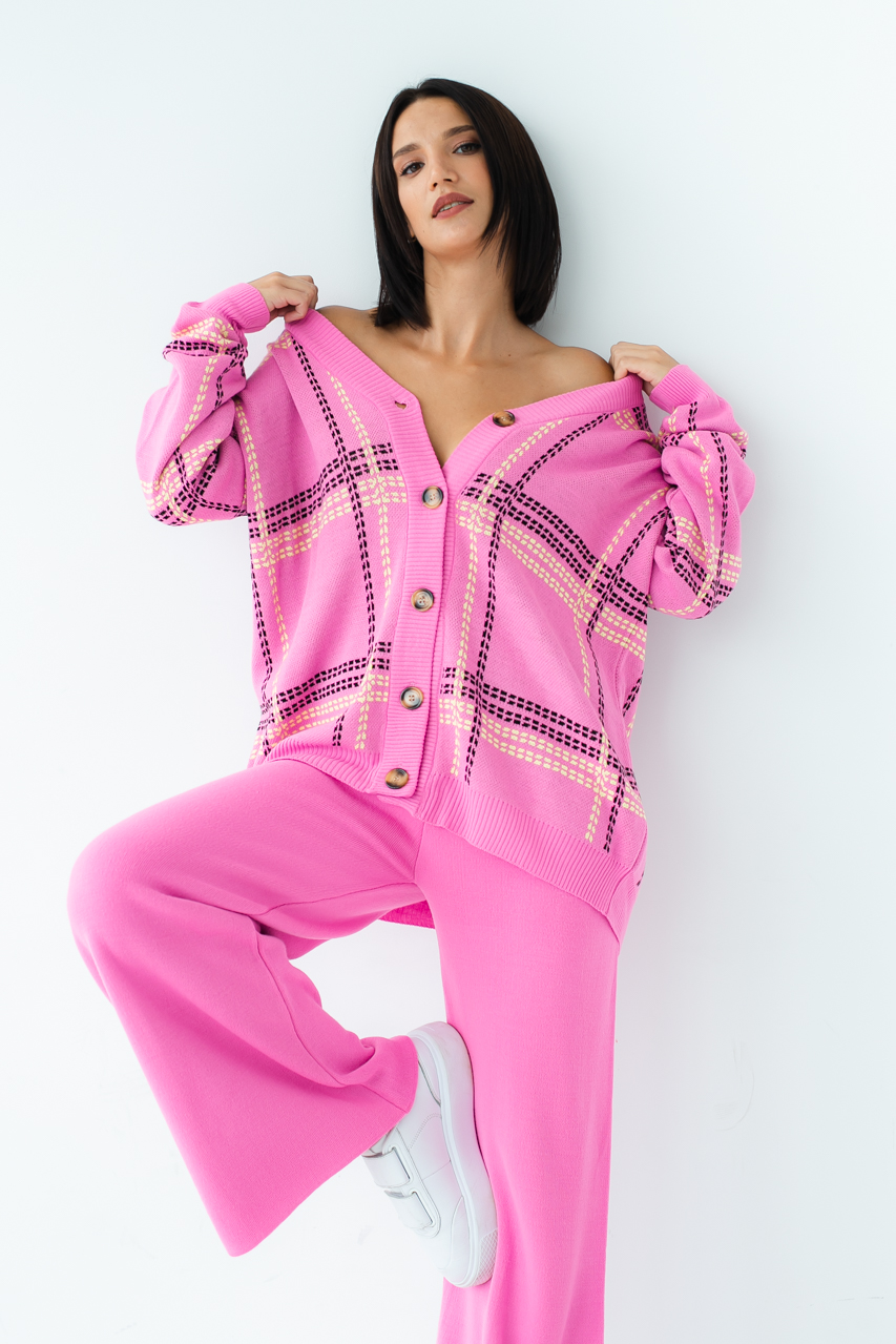 

Костюм-двойка с брюками клеш и кардиганом LUREX - розовый цвет, M ( 1025471406)