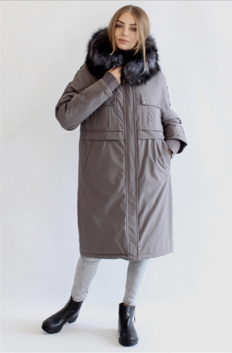 

Женская зимняя парка с чернобуркой Damader - Symonder 2XL в расцветке тауп