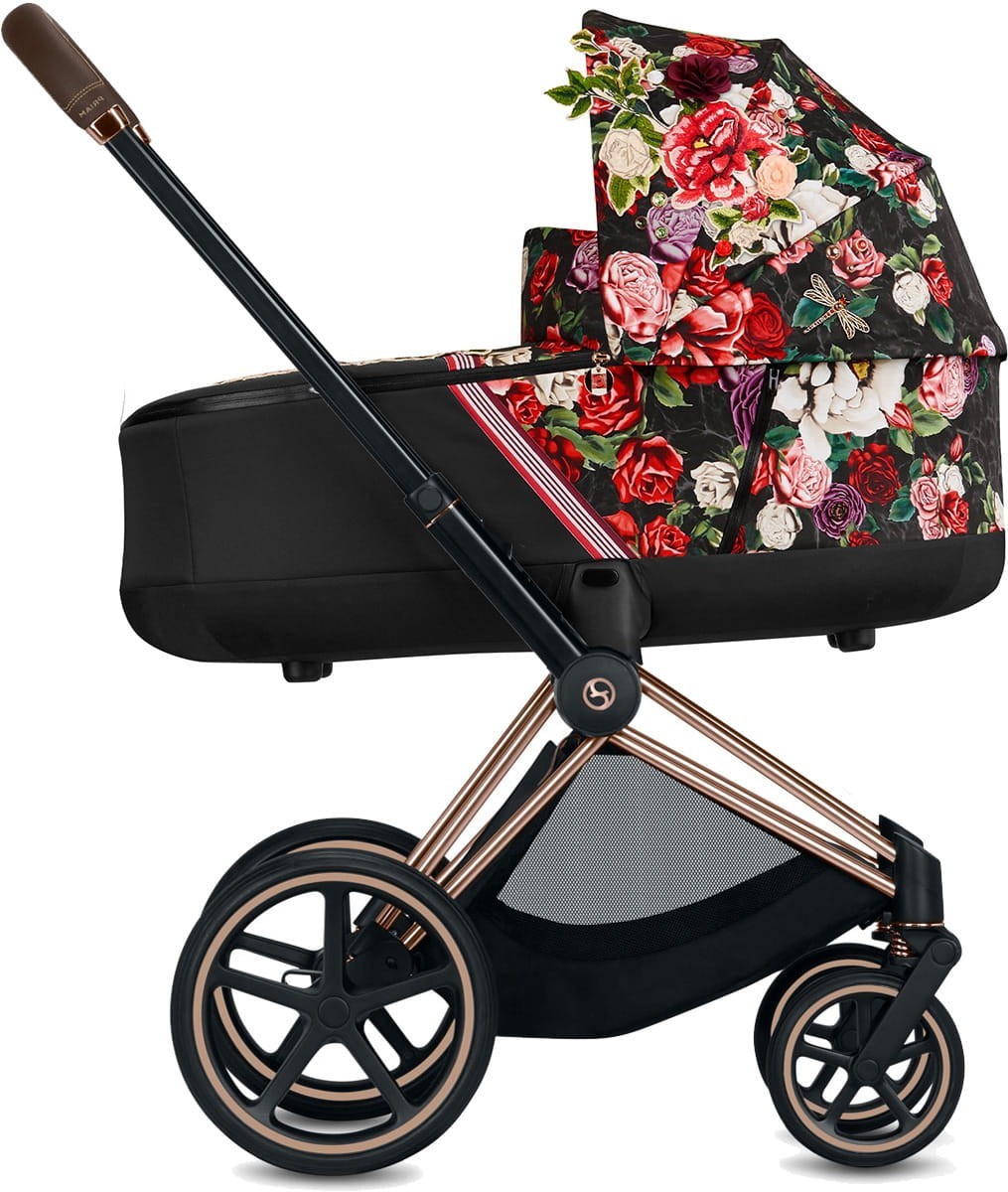 

Коляска для новорожденных Cybex Priam Fashion Edition Spring Blossom Dark black шасси Rose Gold