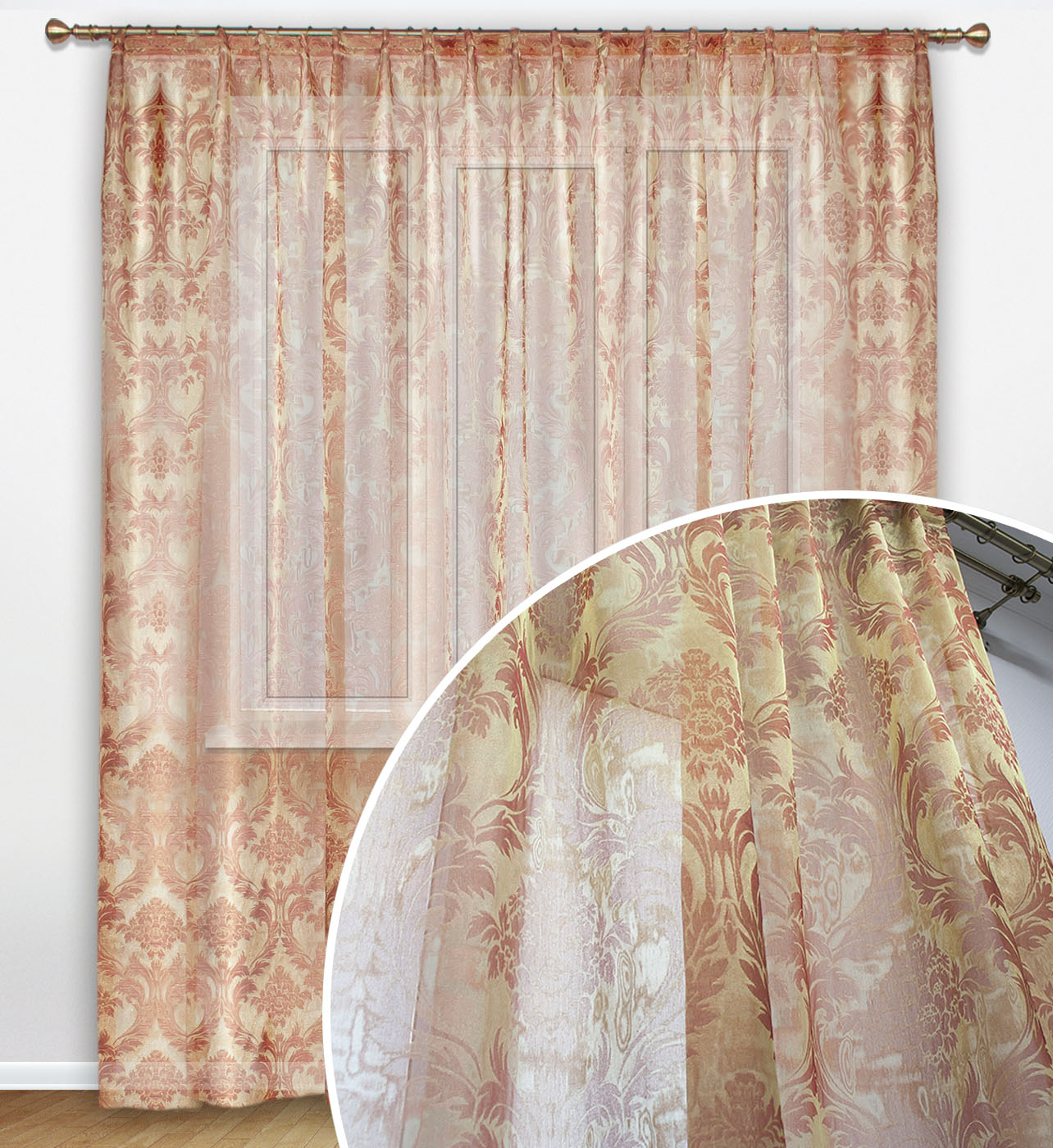 

Готовый тюль из органзы с узором дамаск