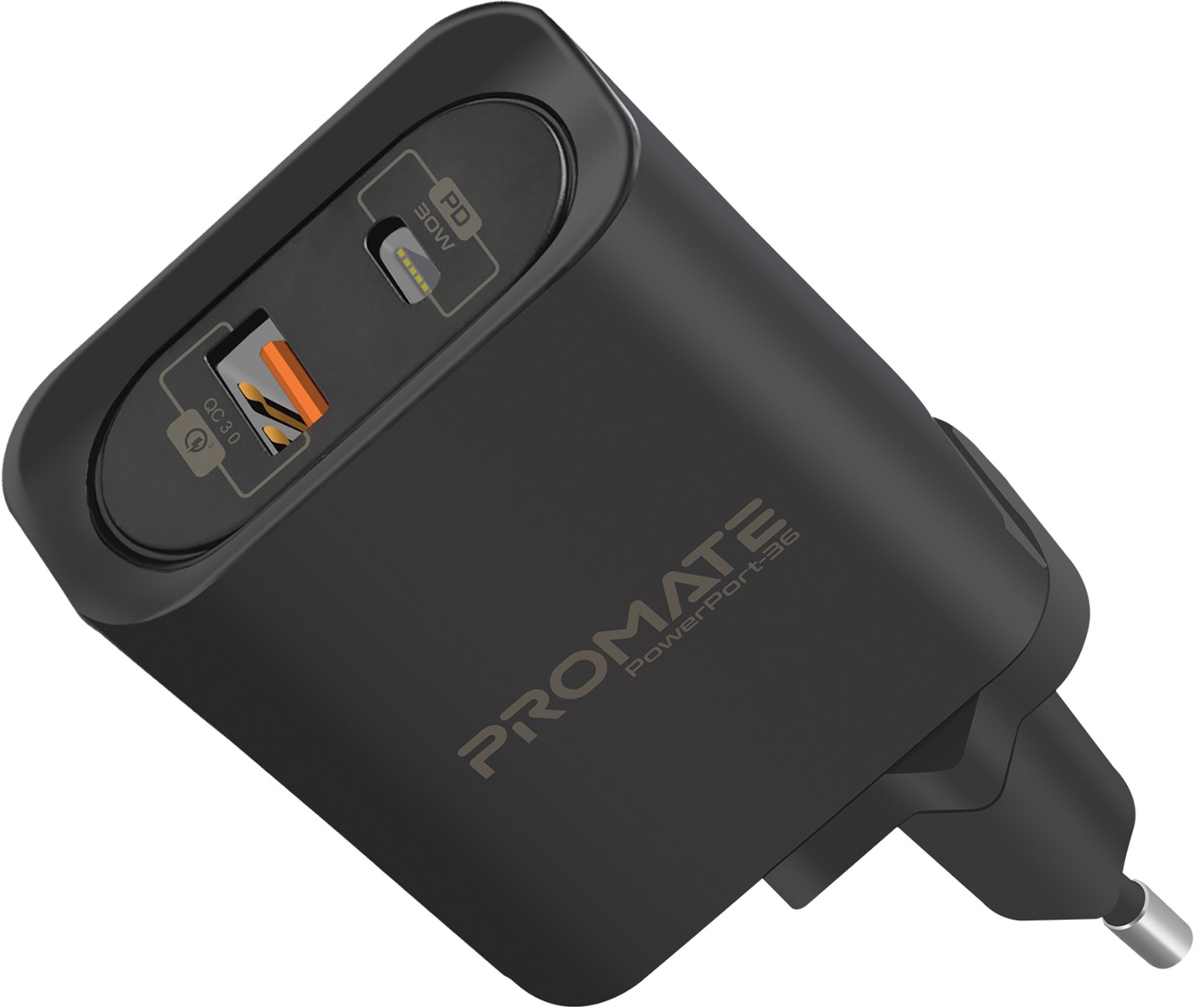 

Сетевое зарядное устройство Promate PowerPort-36 36 Вт Type-C PD + USB QC 3.0 Black (powerport-36.black)