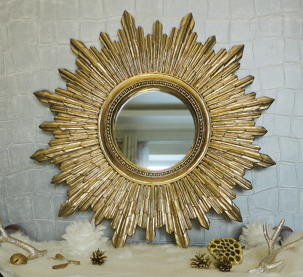 Зеркало-солнце в серебряной металлической раме Эон