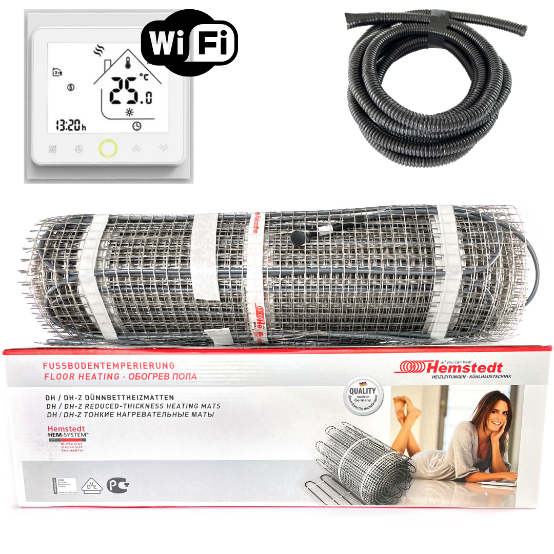 

Нагревательный мат Hemstedt DH 0,75 м²(112 Вт) + Wі-Fi терморегулятор. Комплект теплого пола под плитку