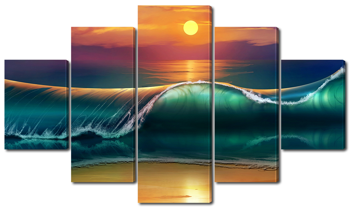 

Модульная картина Interno Эко кожа Волна и закат 185х106см