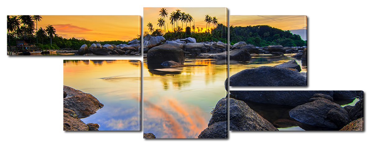 

Модульная картина Interno Эко кожа Пальмы камни закат 267х100см