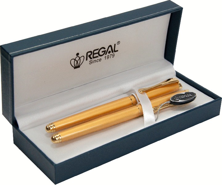 

Комплект REGAL: ручка перьевая + ручка роллер в футляре L золото (R12208.L.RF)
