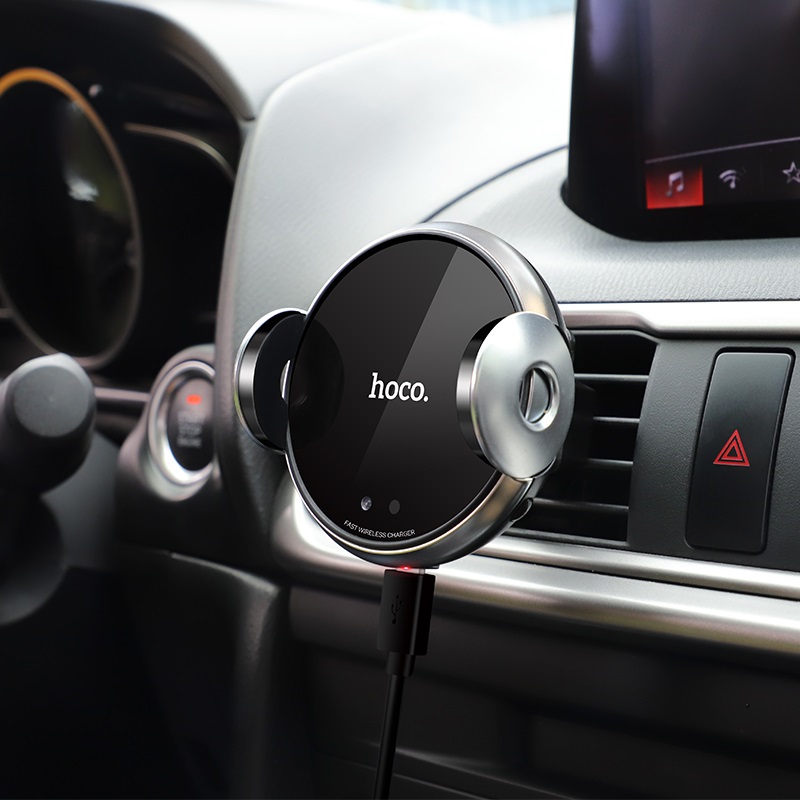 

Автодержатель для телефона Hoco CA48 2in1 держатель для телефона с беспроводным зарядным устройством черный со стальными вставками
