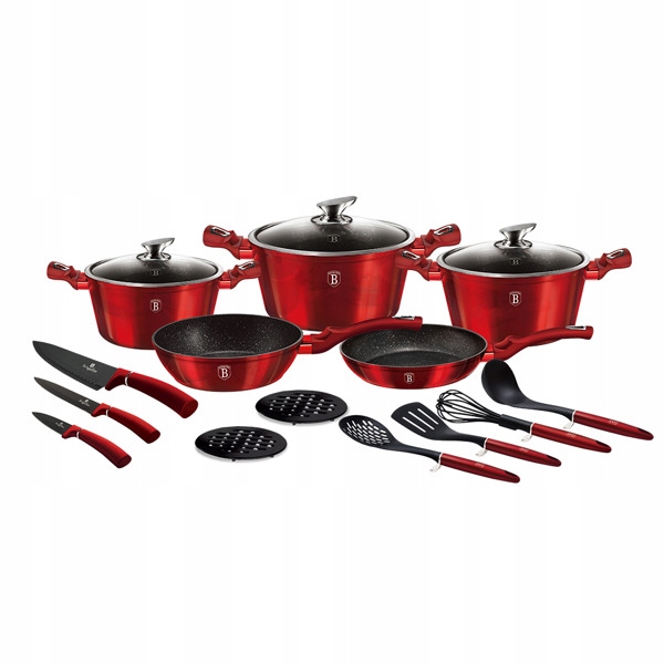 

Набор посуды 17 предметов Berlinger Haus Metallic Line BURGUNDY Edition BH-6162