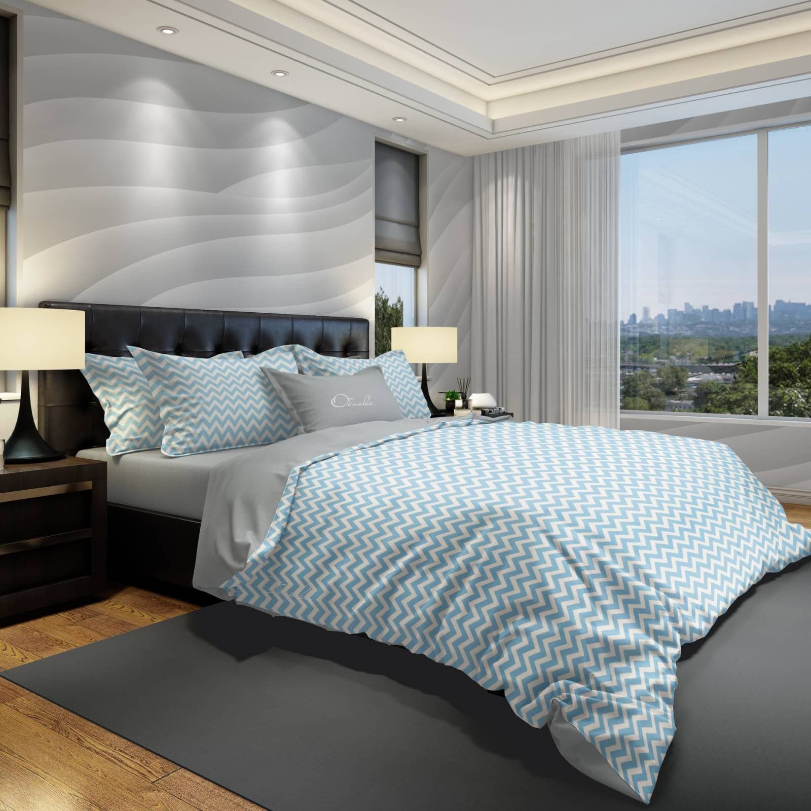 

Комплект постельного белья Облака Бязь Евро Комбинированный Зигзаг серо зеленый с белым