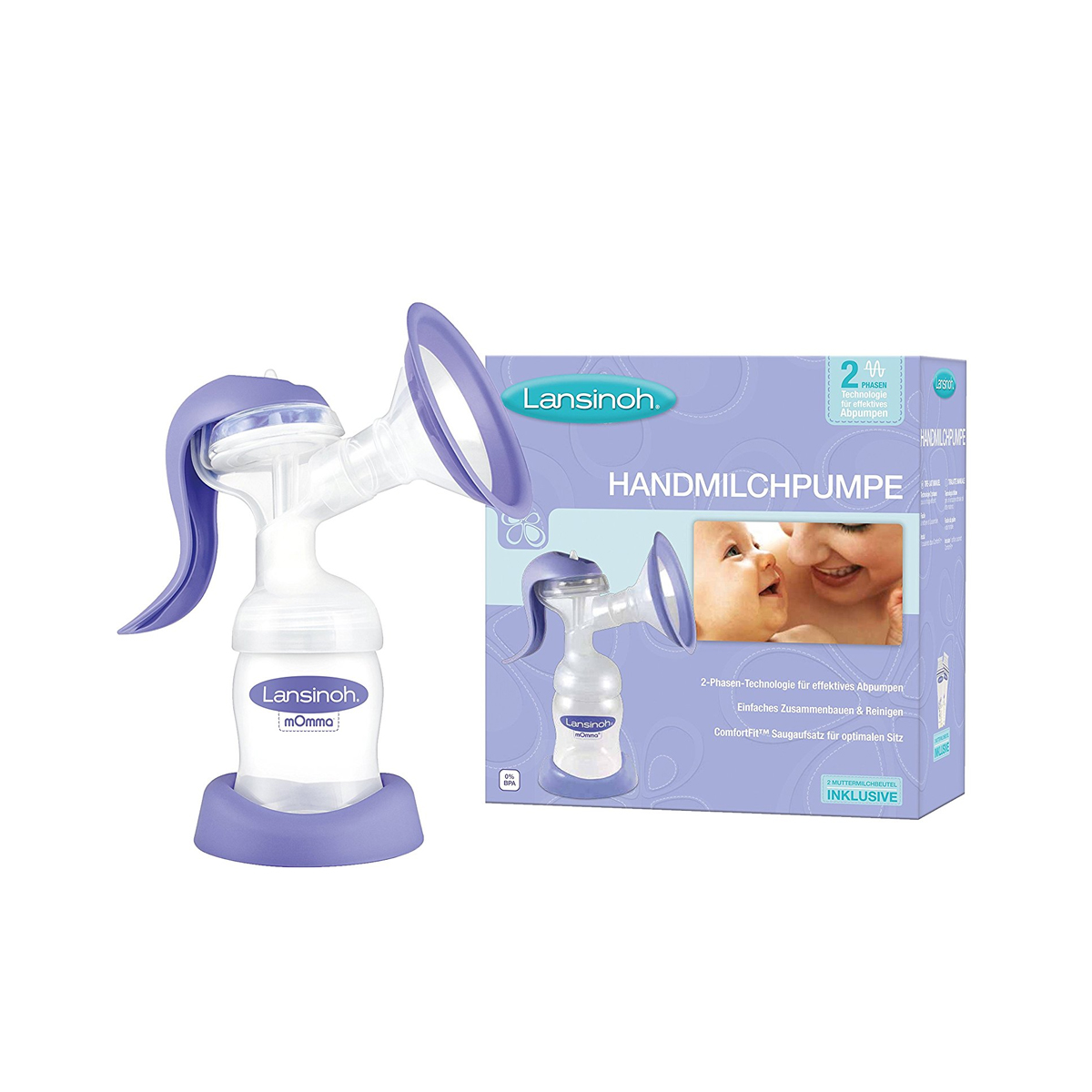 

Ручной молокоотсос (2-фазный., Накладка Comfort Fit ™, 1 бут. 160 мл, зап. Части, соска Natural Wave)