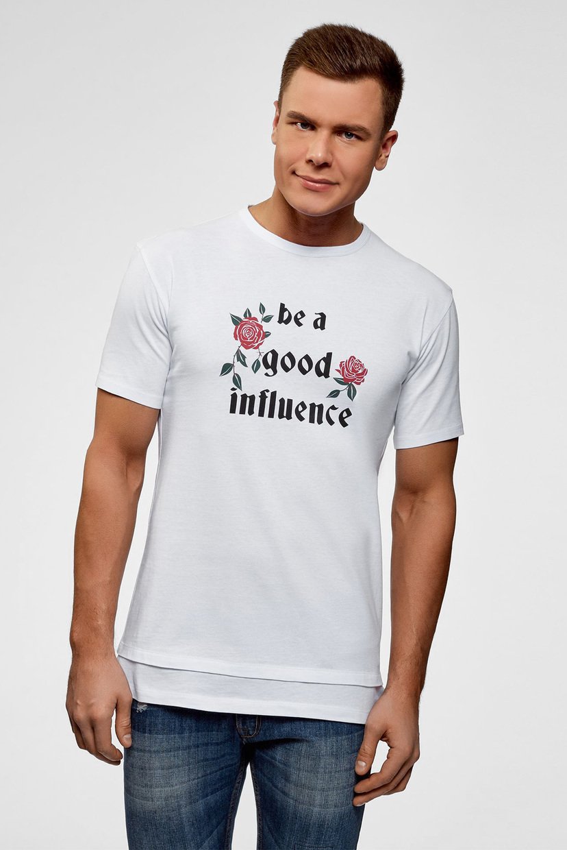 

Мужская белая футболка с принтом Oodji  5L631002I/44135N/1029P, Мужская белая футболка с принтом Oodji XL 5L631002I/44135N/1029P