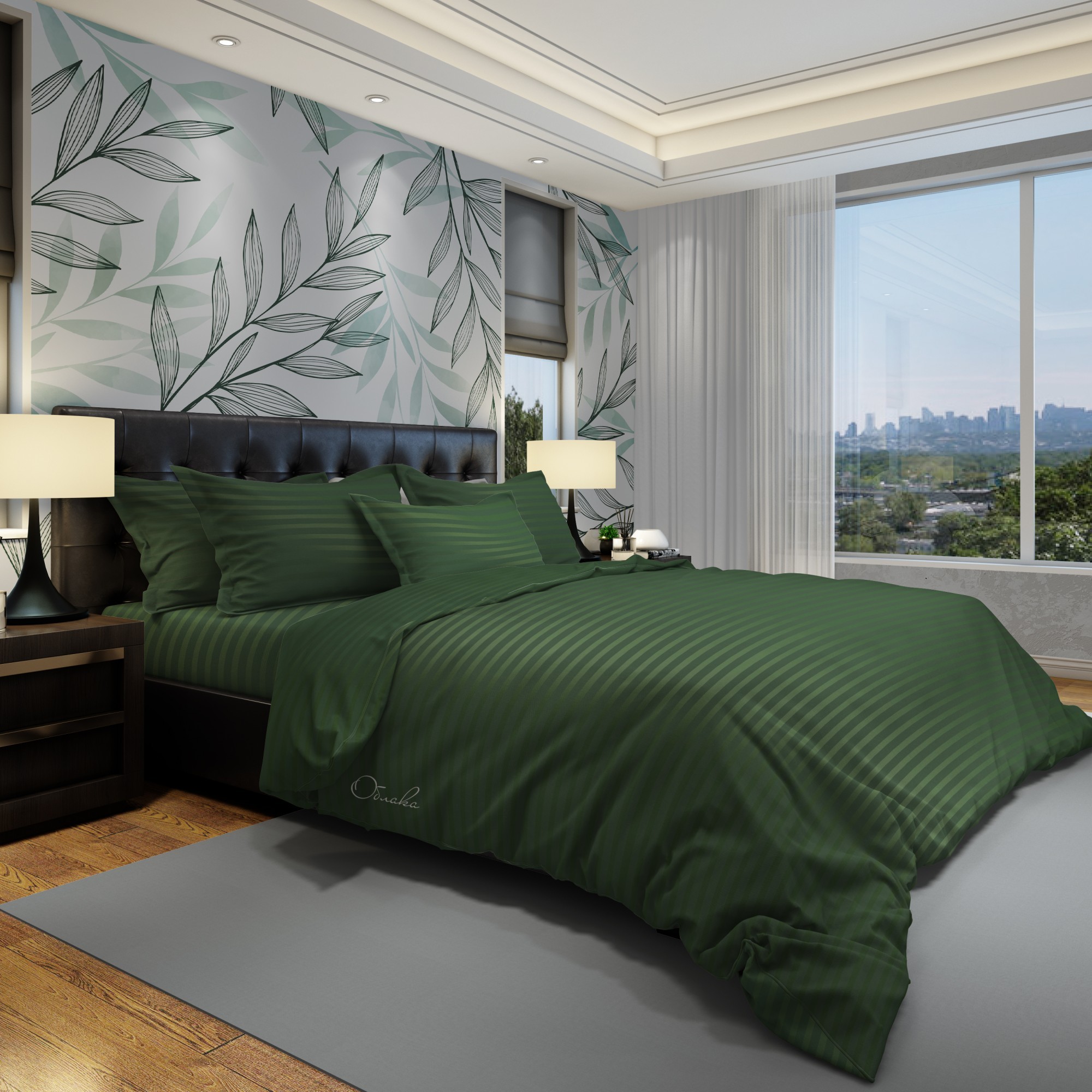 

Комплект постельного белья Облака Страйп сатин Полуторный Зеленый