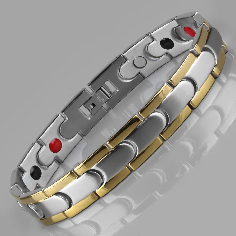 

Магнитный браслет мужской из стали Everiot SB-MJ-102J с полосами золотого цвета